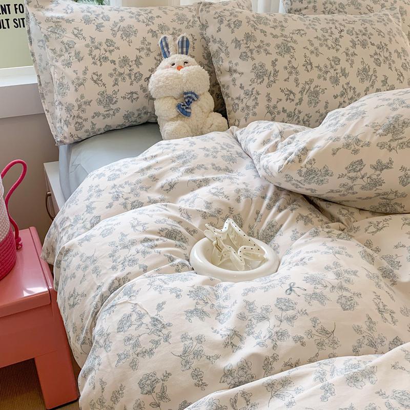 Solid INS Style Bedding Set For Adults Kids Pink Cotton Fitted Flat Sheet With Pillowcases Colorful King Queen Full Size