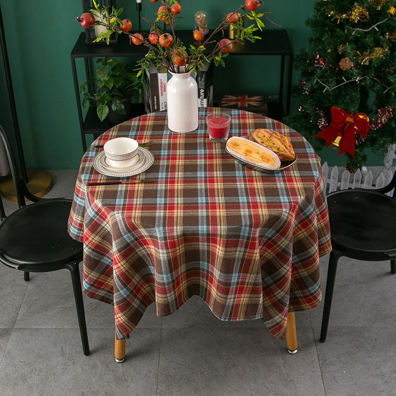 Christmas Plaid Linen Tablecloth Tea Table Cover Vintage American Decorative Fabric