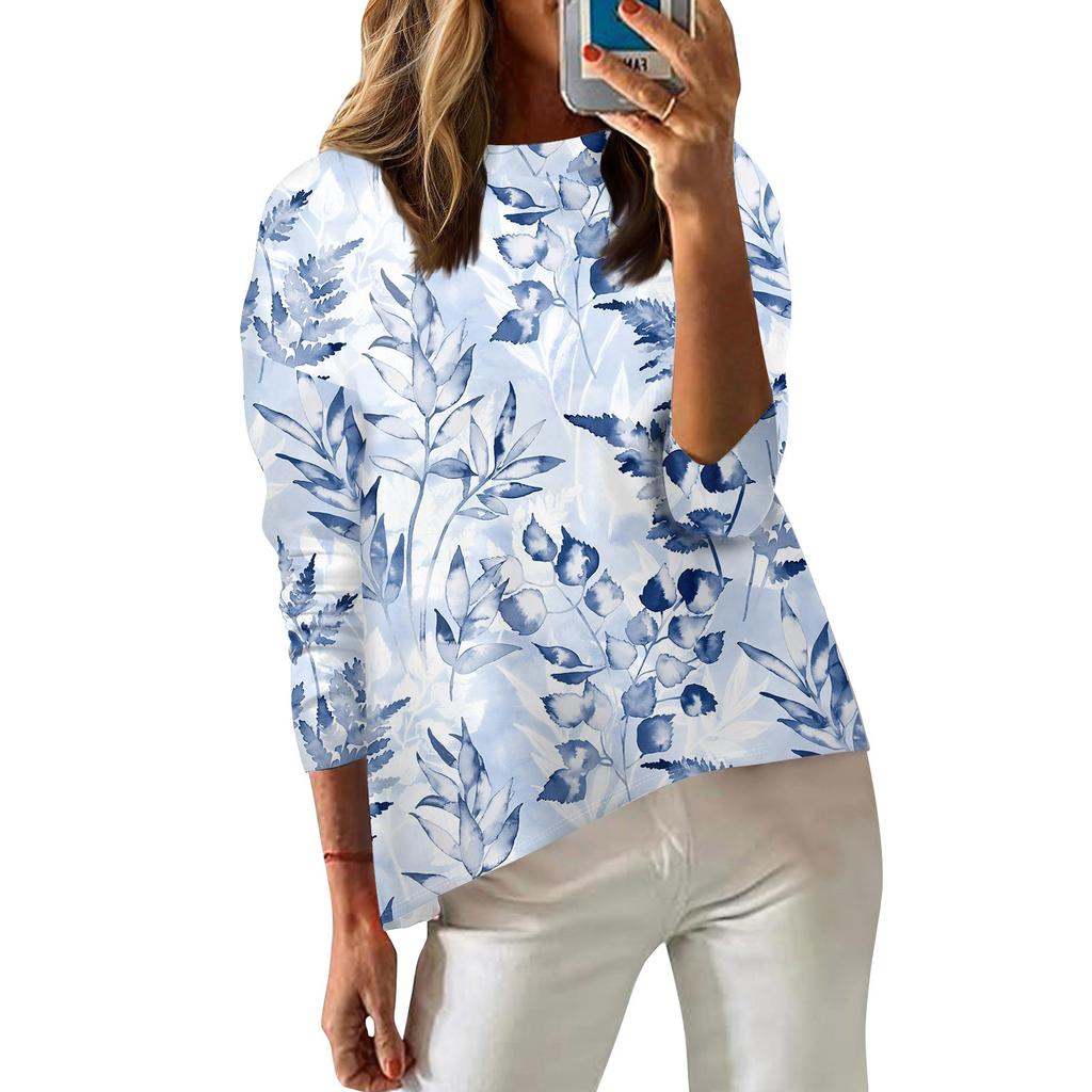 Женская футболка с принтом, длинный рукав, повседневная, выходного дня, модная, с заниженной линией плеч, с круглым вырезом, блузка