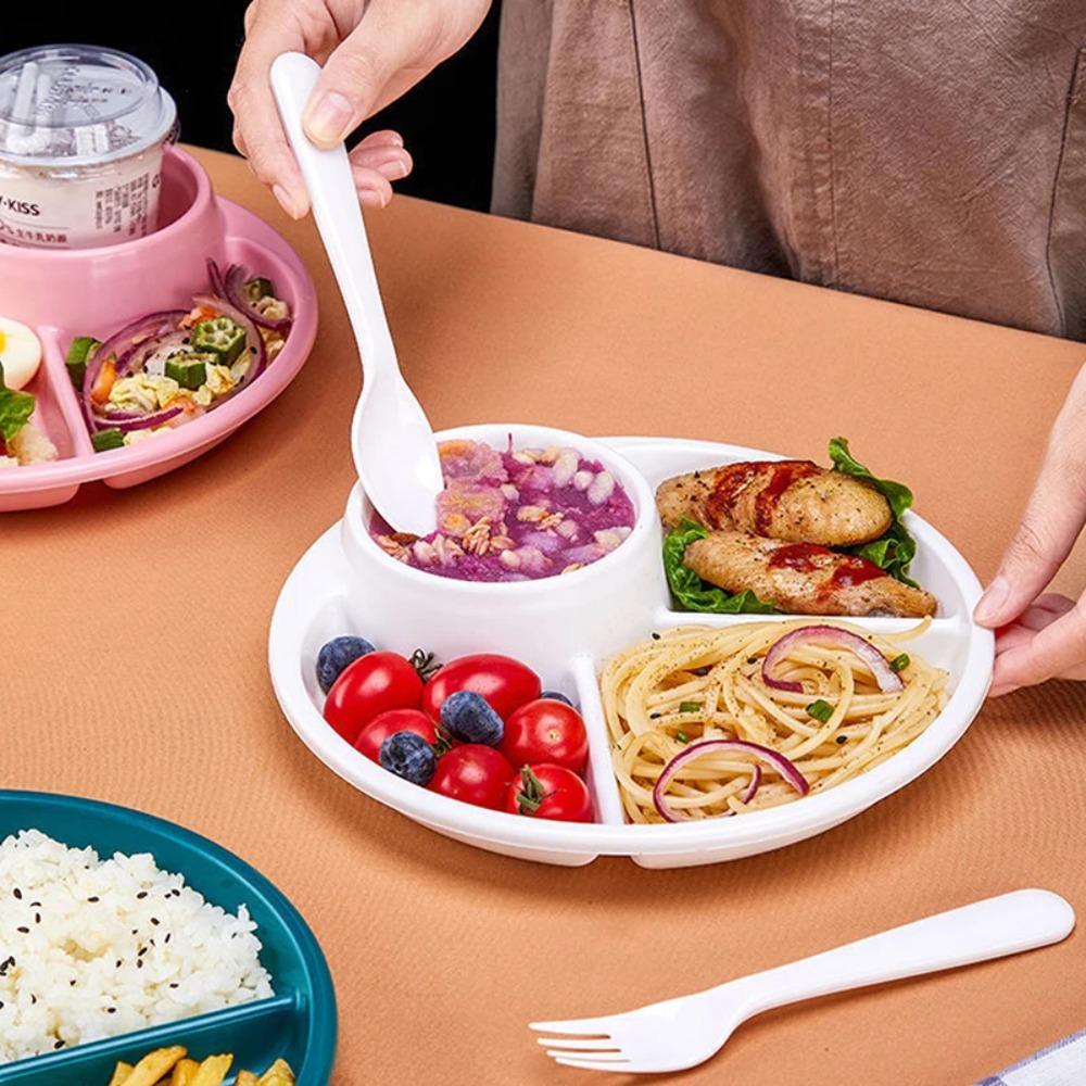 4 Grids Dinner Divided Plates Plastic Breakfast Plate Compartment  Serving Tray  Snacks
