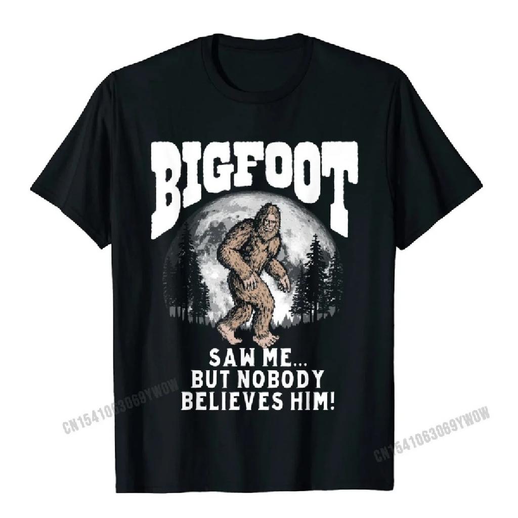 Bigfoot Saw Me But Nobody Believes Funny Sasquatch Moon T-Shirt Camisas Men Cool Tops & Tees Cotton Man Top T-Shirts Oversized