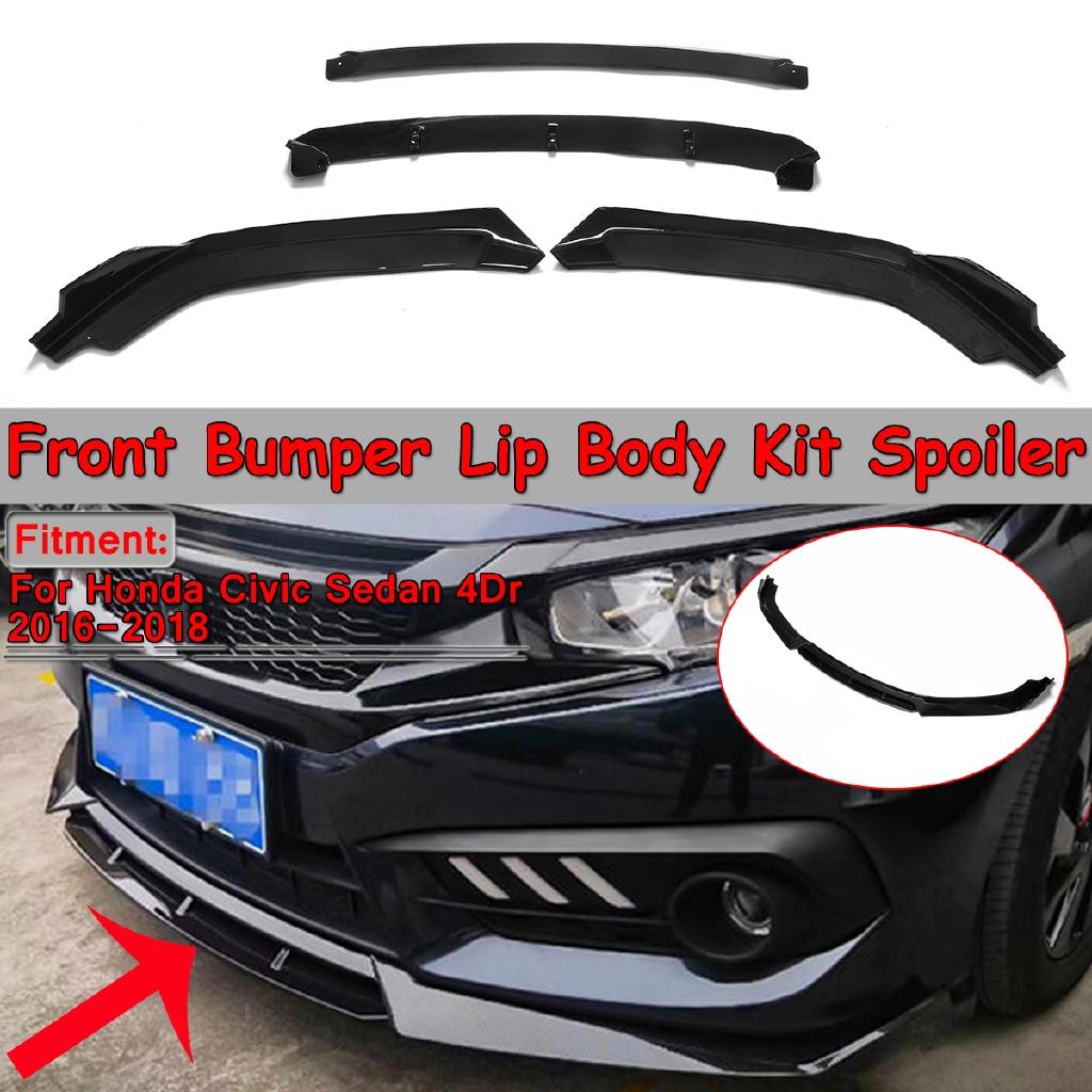 Спойлер для Honda Civic Sedan ABS Глянцевый Черный 4Дверный Глянцевый Черный 16+ Передняя Губа Бампера Комплект Обвеса