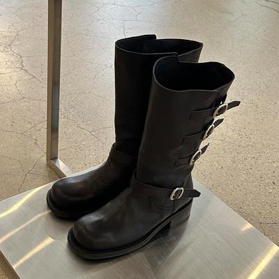 Версия из коровьей кожи~ ретро дизайн пряжки ремня ботинки-локомотивы женские толстый каблук кожаные ботинки Мартин верхняя одежда темперамент рыцарские ботинки