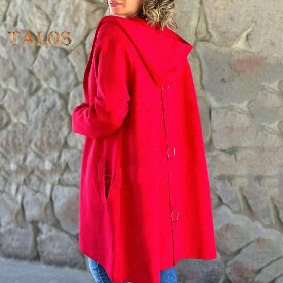 Осенне-зимняя женская шерстяная куртка с капюшоном, средней длины, с украшением в виде кольца на спине, однобортная, с длинными рукавами, однотонная, для ежедневных поездок на работу, пальто