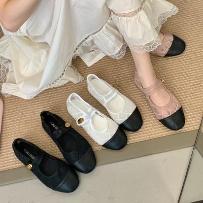 Туфли Мэри Джейн женские 2025 лето новый ремешок на одно слово французские женские одинарные туфли круглый носок плоская подошва мелкий вырез балетки женские