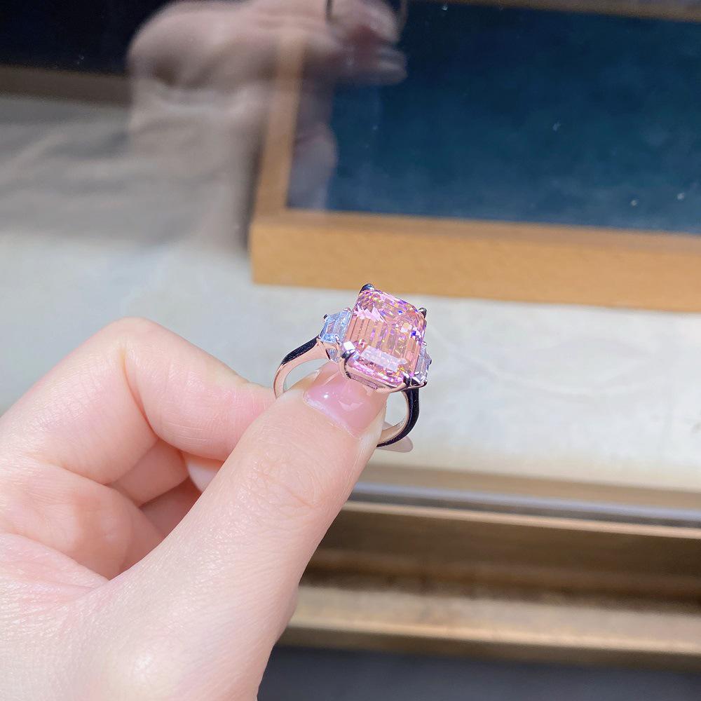 Emerald Cut Pink Zircon Diamond 925 Silver Ring for Women