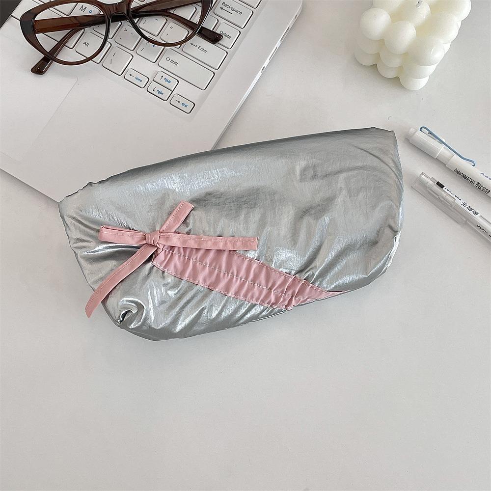 Fashion Large Capacity Bowknot Pencil Case Solid Color Cute Bow Lipstick Storage Bag Zipper School Students Stationery Pouch