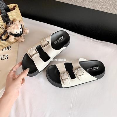 Сандалии на толстой подошве с пряжкой, повседневные пляжные женские шлепанцы для улицы