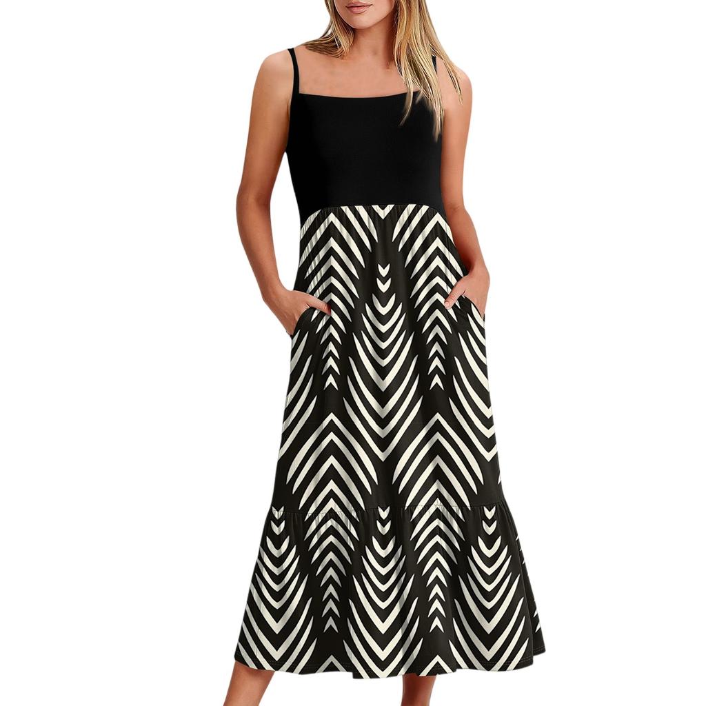 Women's Long Beach Casual Elegant Spaghetti Strap Maxi Dress Floral Low-key Flowing Bohemian Dress