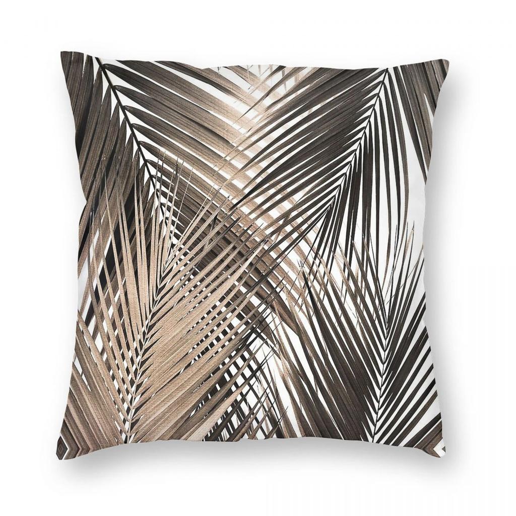 Golden Brown Palm Leaves Square Pillowcase Polyester Linen Velvet Pattern Zip Decor Room Cushion Cover