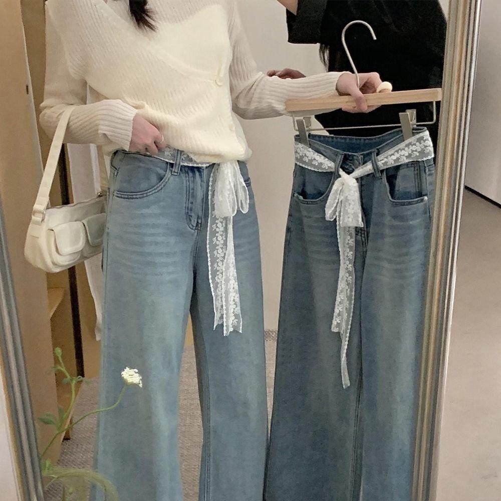 Y2k Long Lace Waistband Floral Dress Jeans Belt Unique Lace Waist Belt Summer