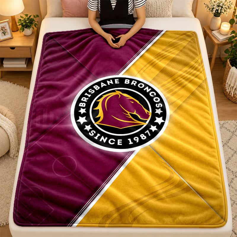 Flannel BlanketBrisbane Broncos Warm Soft Throw Blanket for Indoor Sofa Bed Living Room Use