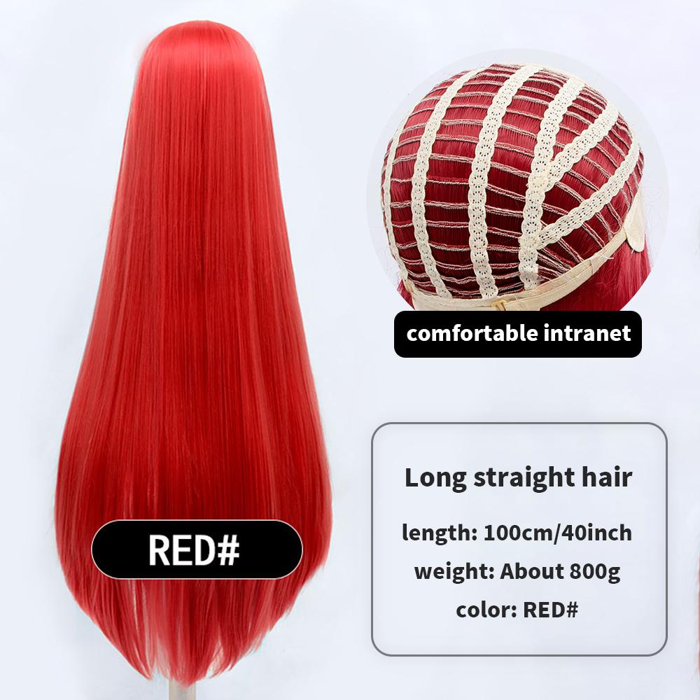 Длинный синтетический парик аниме для косплея 100 см с челкой, светлые, синие, красные, розовые, фиолетовые волосы для вечеринки