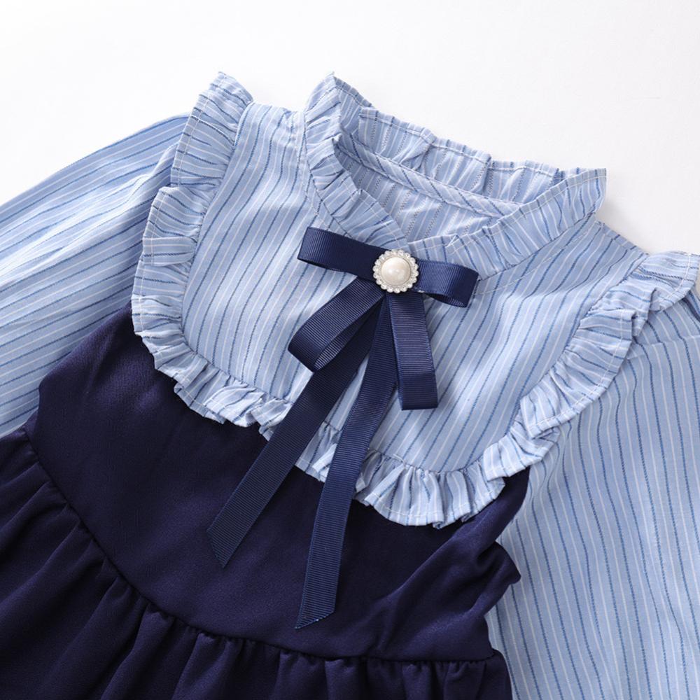 Платье в стиле преппи для девочек, весна-осень 2024, детские полосатые платья контрастного цвета с длинными рукавами, официальная одежда для студентов