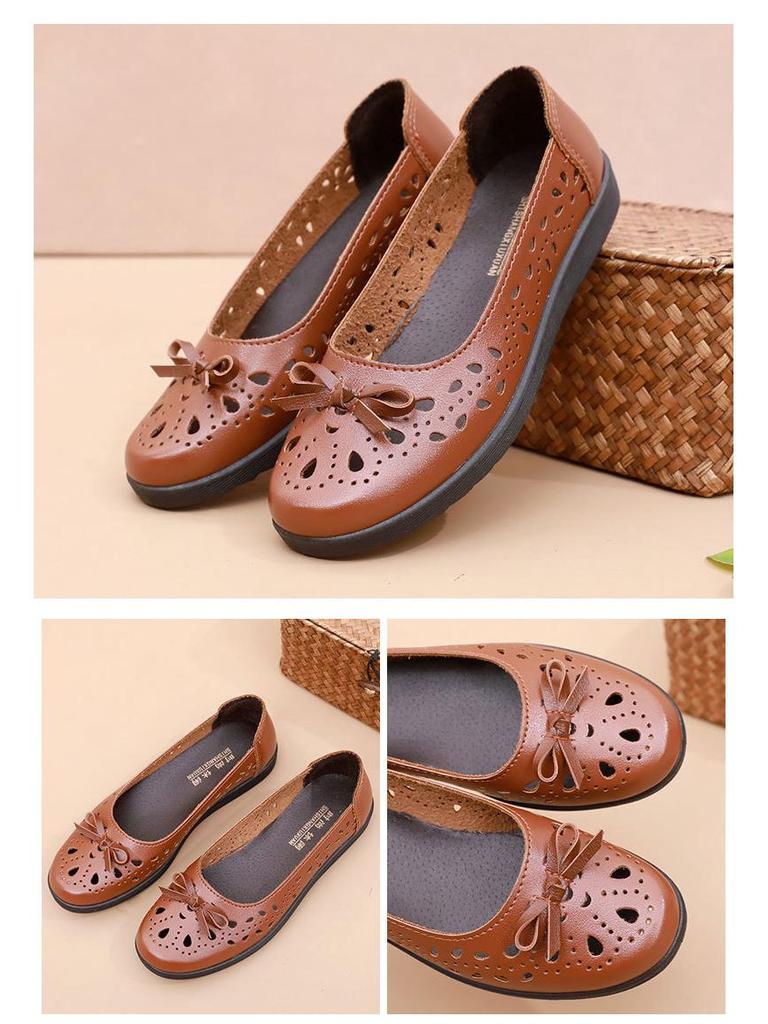 Весенние кожаные сандалии на мягкой подошве | Нескользящие дышащие балетки для женщин и пожилых