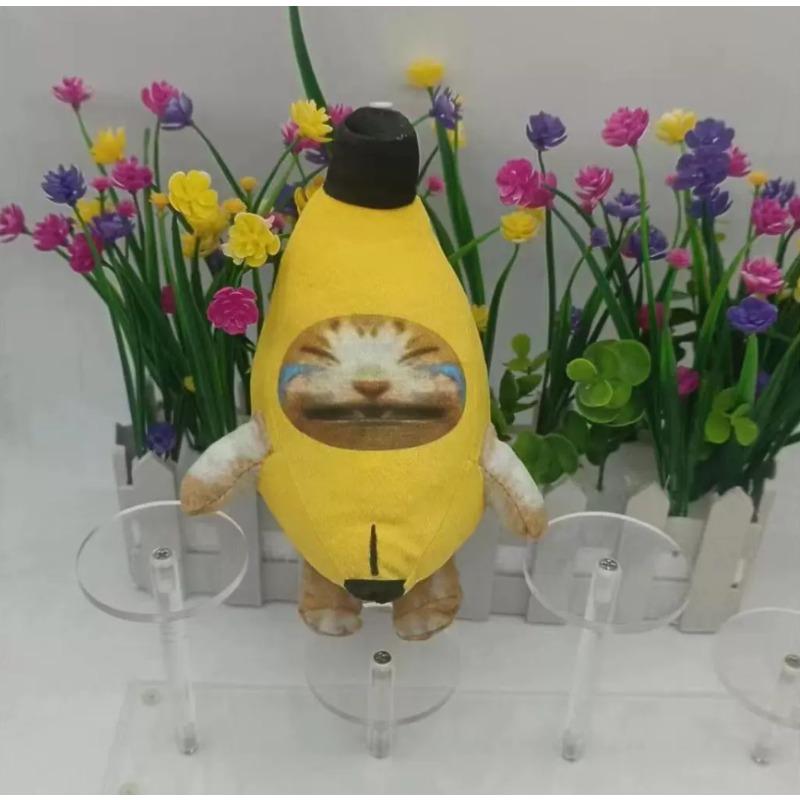 Cute Happy Crying Banana Cat Plushie Pendant Keychain Cat Plush Toy Funny Car Bag Key Chain Keyring Accessories Kids Gifts