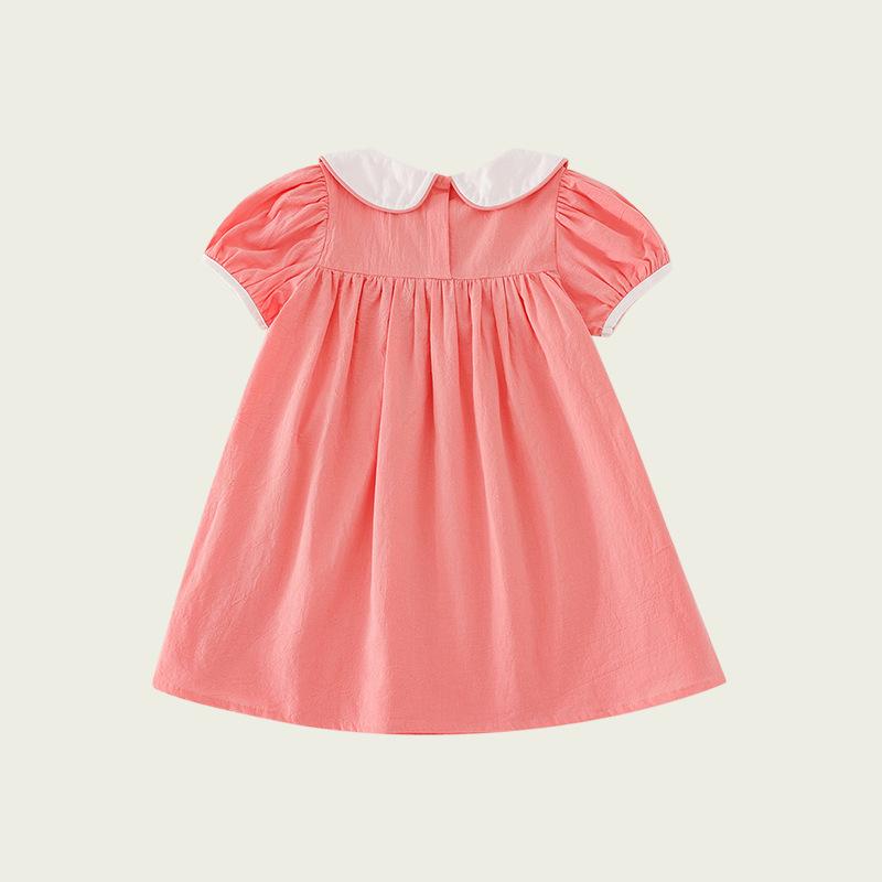 Girls Summer Mermaid Embroidered Dress Cute Doll Collar Short Sleeve Princess Dress For Baby Toddler Kids Clothing