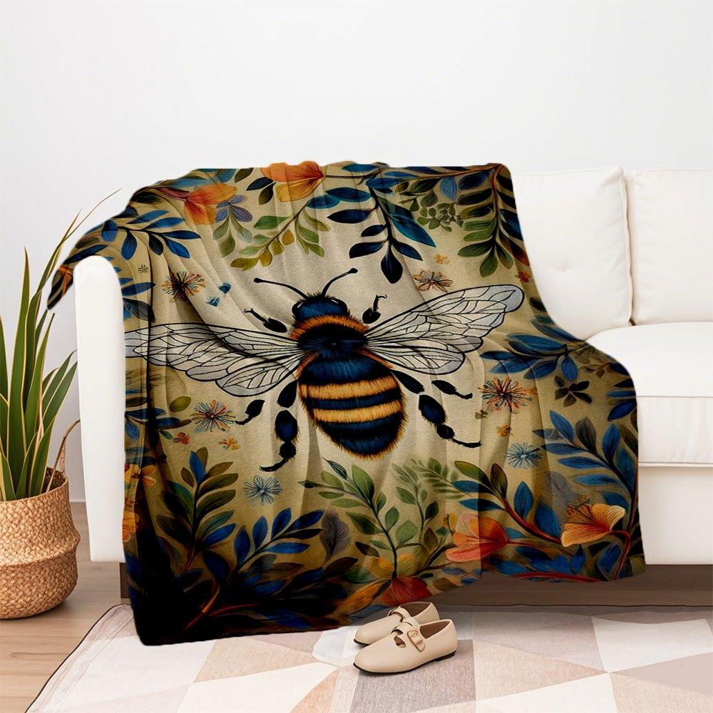 "Colorful Bee Floral Wall Art Print"Blanket Flannel Throw Blanket for Sofa, Bed, Travel, Camping, Office, Couch, Chair, And Bed Gift for Chr