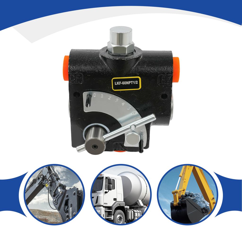 Cast Iron Hydraulic Adjustable Flow Control Valve - 0-16 GPM Variable Speed, 1/2" NPT Port - for Tractors & Hydraulic Systems