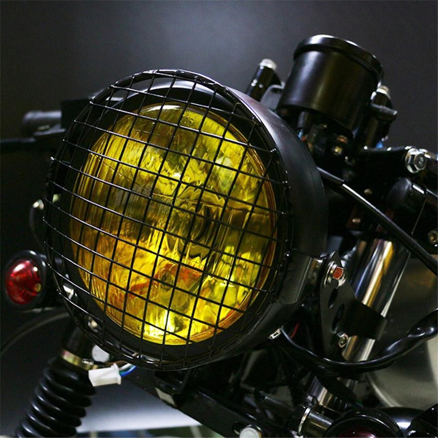 6.5"Metal Retro Motorcycle Headlight Lamp Square Mesh Grille Cove Mask For Honda