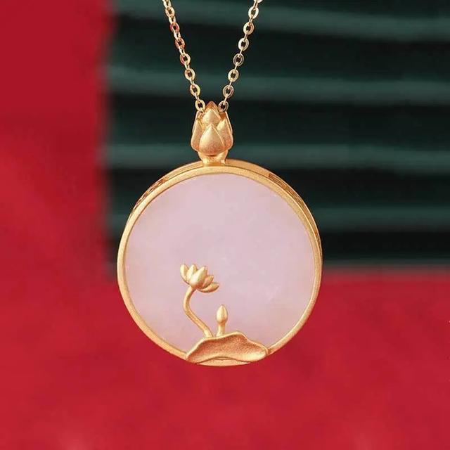 Серебряная инкрустация из натурального нефрита Хэтянь с цветком лотоса, круглая брендовая подвеска, ожерелье в китайском стиле, ретро-шарм, женские украшения