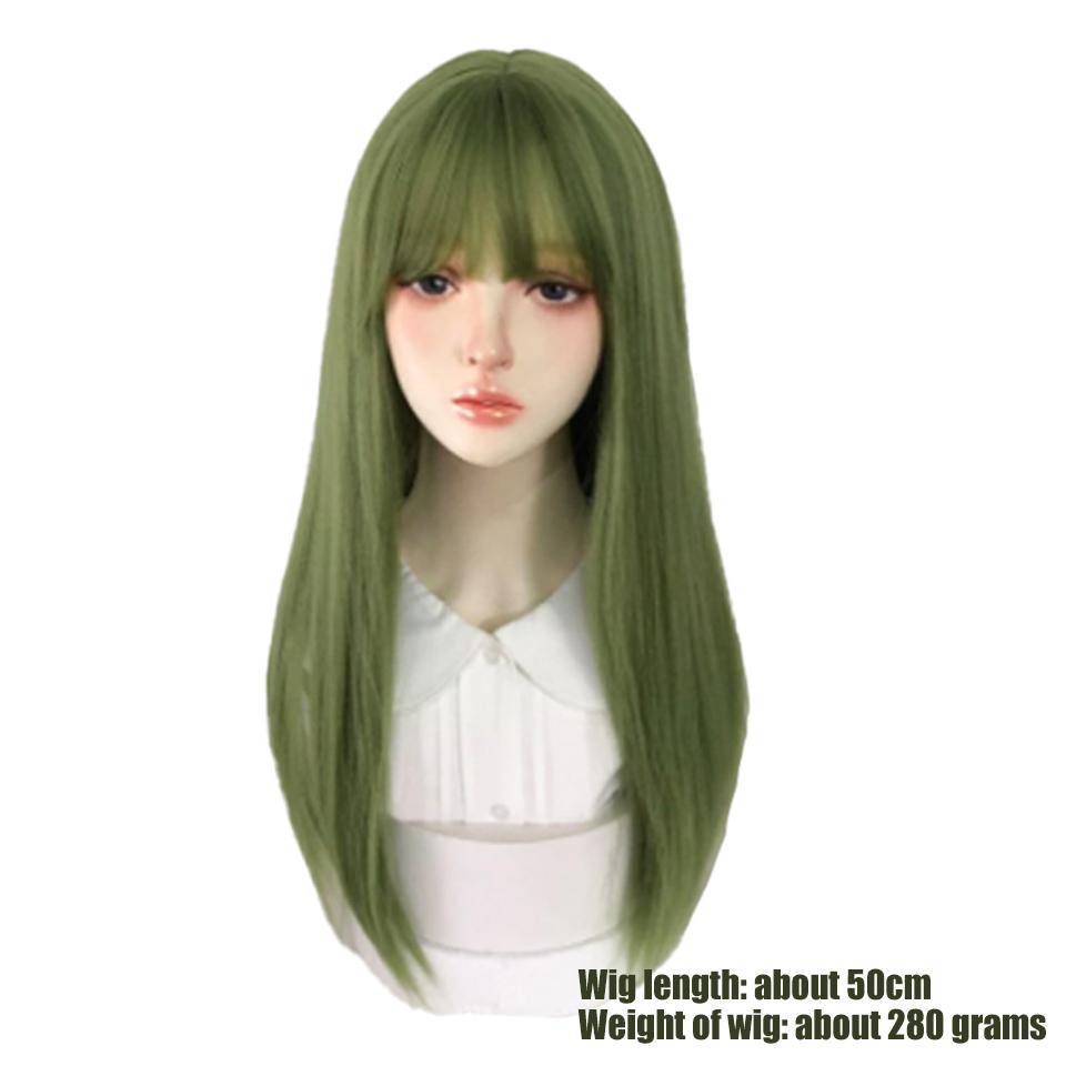 WTB Fruit Green Straight Hair Synthetic Wig Headgear Female Green Straight Hair Natural High Temperature Silk Wig Headgear