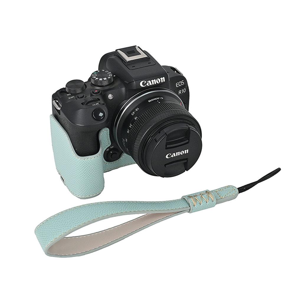 R10 Чехол-половина корпуса для камеры из ПУ кожи с принтом пальмы для Canon EOS R10, с отверстием для батареи, нижней крышкой и ремешком для руки