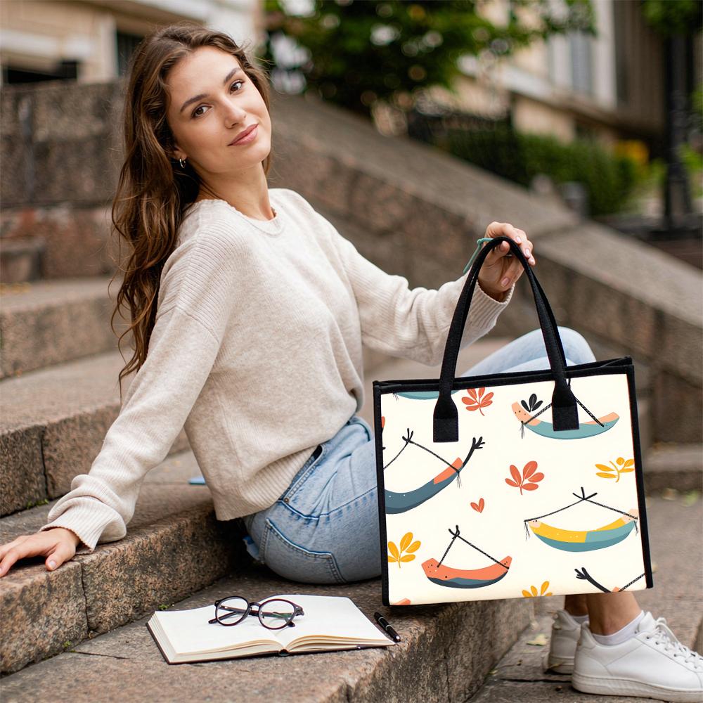 Cute Cartoon Canvas Tote Bag Casual Daily Shopping Handbag Portable Lightweight Trendy Printed Carry Bag for Outdoor Travel