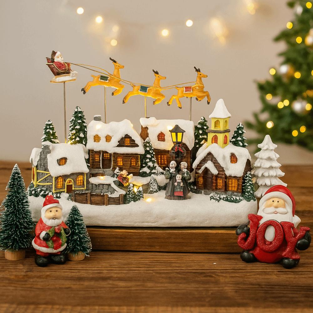 Resin Christmas Glowing Village LED Lighted with Music Christmas Flying Reindeer 3-Elk Reindeer Kids Gift