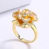 Enamel Jewelry Noble Gold Floral Zircon Flower Ring Bride Jewelry Handmade Glue