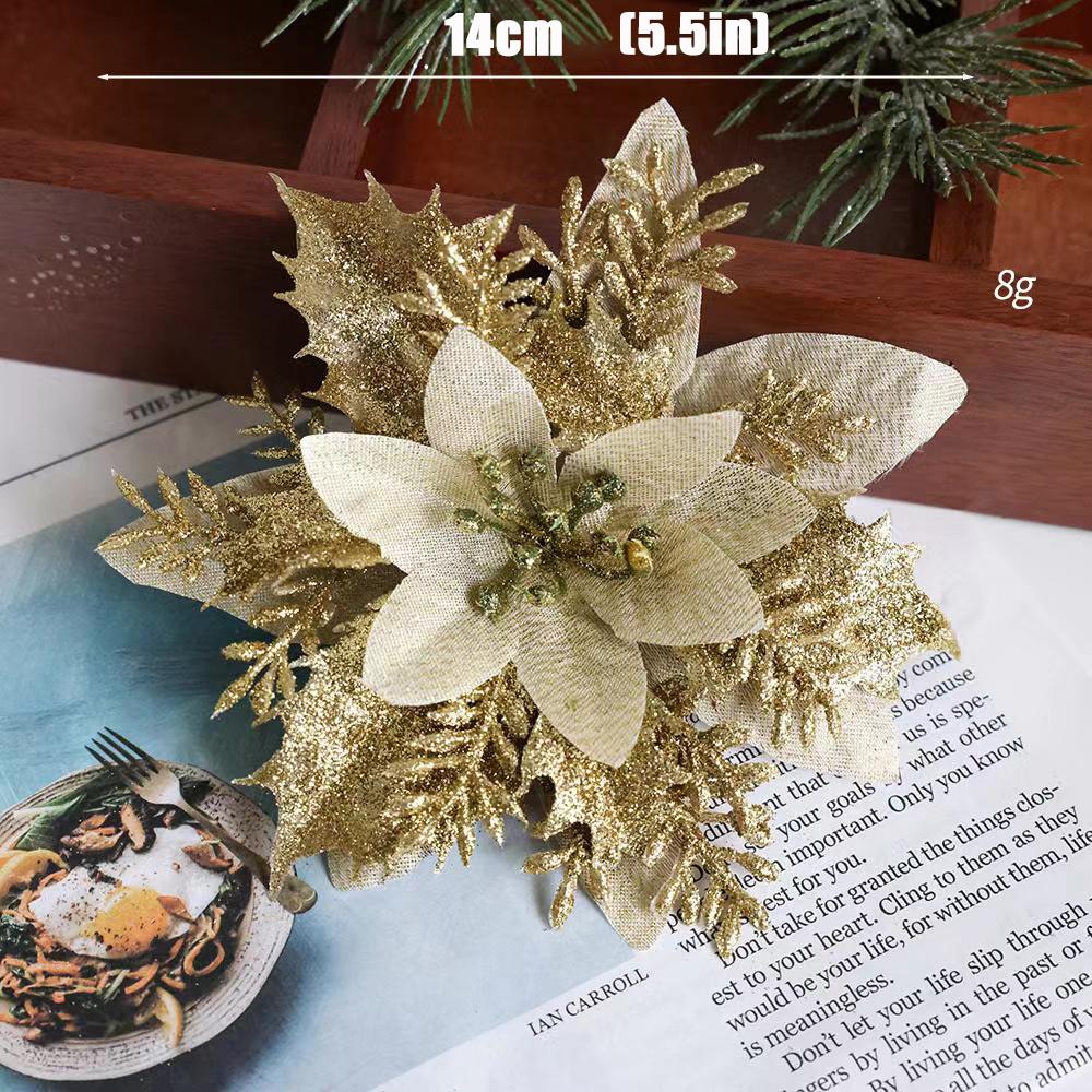 1~20Pcs Glitter Pink Christmas Flowers Xmas Tree 14cm Artifical Flower Ornaments 2025 Christmas Decoration For Home New Year