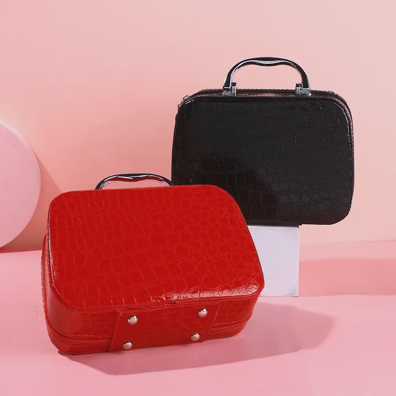 Large Capacity Korean Style Stone Pattern Cosmetic Bag with Mirror