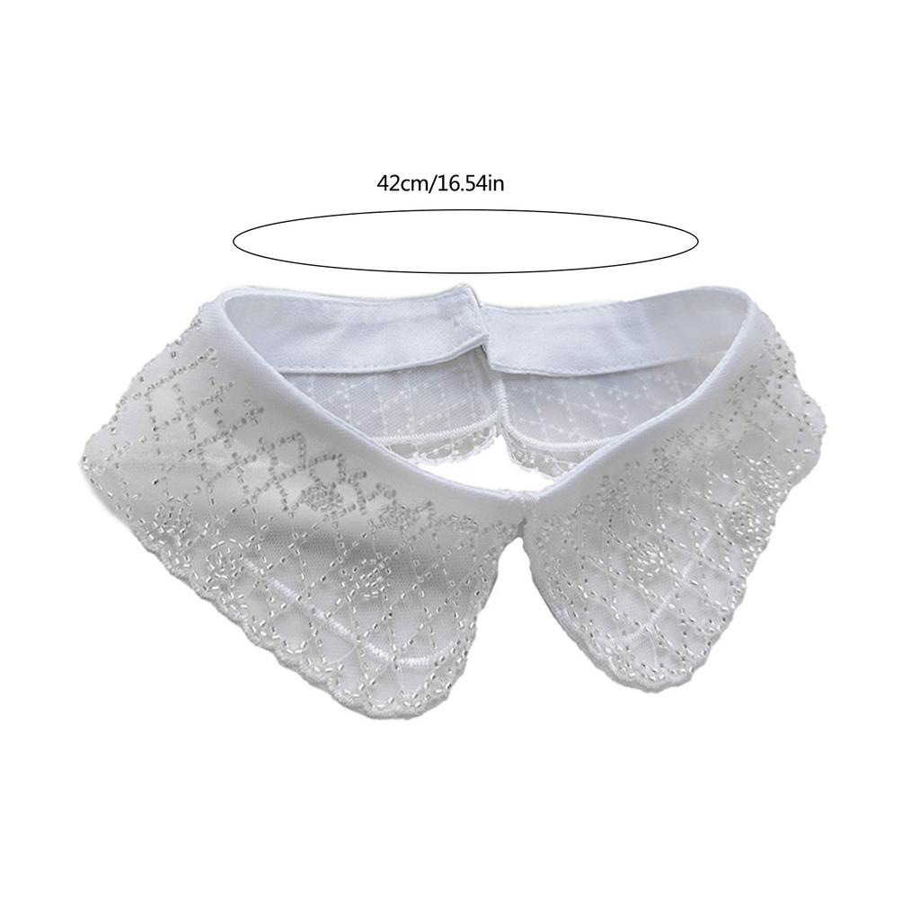 Fashion Organza Faux Collar with Beaded Embroidery Sophisticated Apparels Accent for Ladies Blouse Lapel False Collar