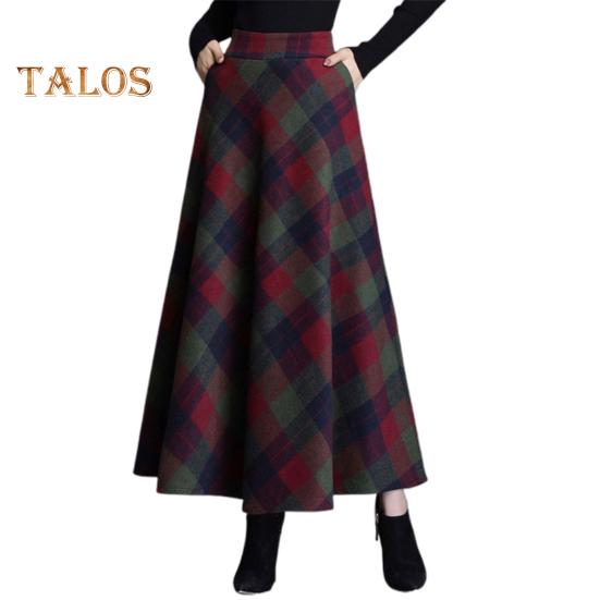 Женская шерстяная юбка с высокой талией и клетчатым принтом, юбка-трапеция, осень-зима, утолщенная юбка с большим подолом, повседневная одежда