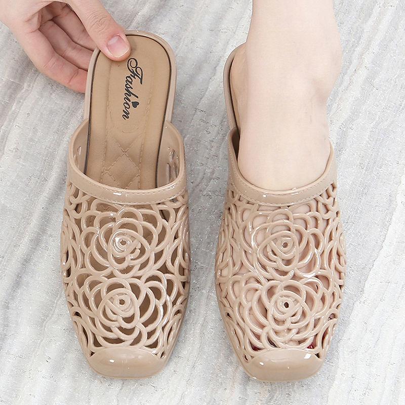 Уличные полые женские шлепанцы на среднем каблуке и женские сандалии, пляжные шлепанцы, повседневная оригинальная низкая цена, дешевая ликвидационная обувь