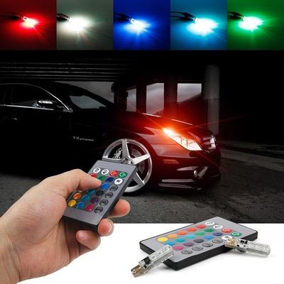 2x T10 W5W T10-5050-6SMD Светодиодная сигнальная лампа для автомобиля Пульт дистанционного управления RGB Автомобильный внутренний плафон Освещение для чтения Атмосфера Клиновая Боковой мигающий стробоскоп