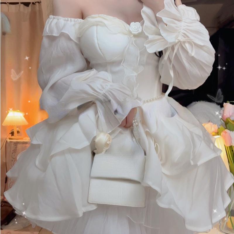 Зимнее однотонное платье Fairy Kawaii, женское платье с длинным рукавом, дизайнерское мини-платье в стиле Лолиты, женское повседневное корейское модное цельное платье 2025