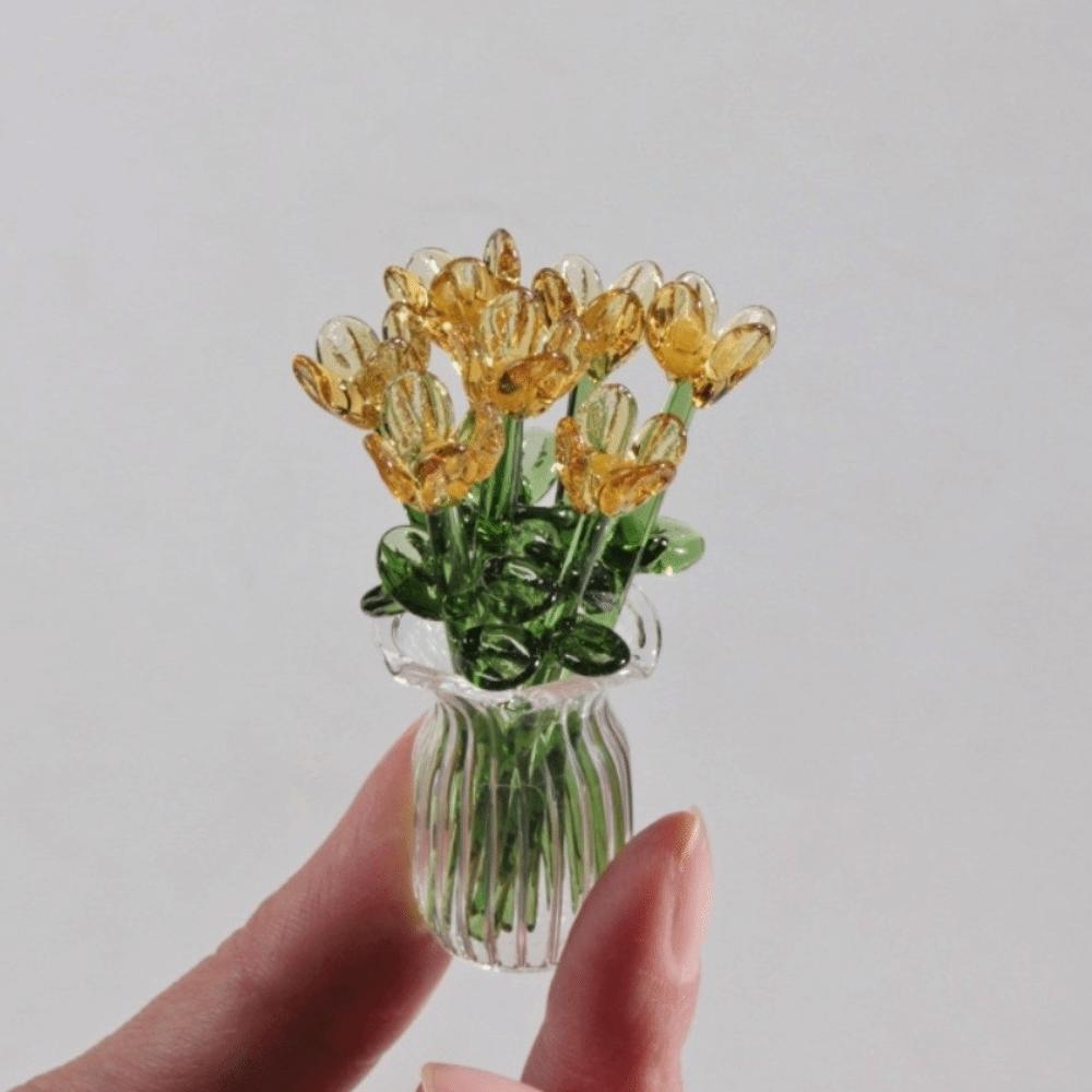 Simulation Flower Glass Flower Decor Lovely Glass Flower Bouquet for Home Room Decoration