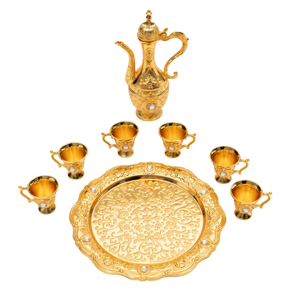 Турецкий чайный сервиз Винтажный турецкий кофейный сервиз с чайником и 6 чашками для домашнего декора, на день рождения, Рождество, новоселье, свадьбу