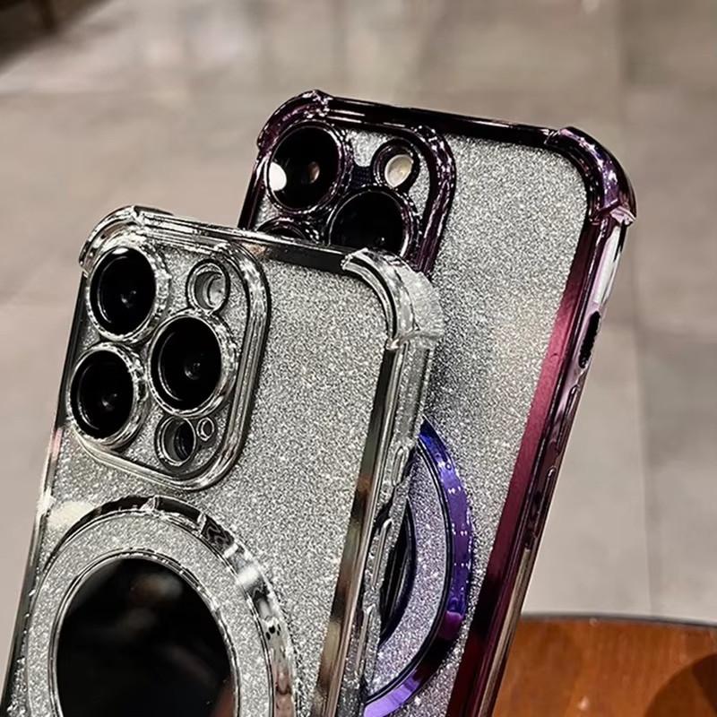 Для серии iPhone 18 17 16 15 14 Pro Max Блестящий Зеркальный Чехол-Подставка Защита Всего Объектива Телефона