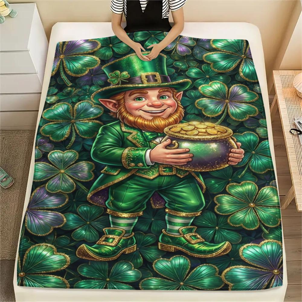 1Pc St.Patrick's Day Print Flannel Blanket, High quality Comfortable for All Seasons, Home Decor, Warmth and Comfort, Perfect for Christmas Gifts W71