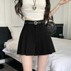 Women's Summer 2024 Gray Pleated High-Waist A-Line Skirt Shorts - Slim, Loose Fit