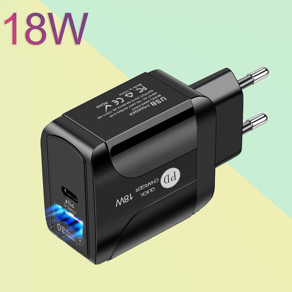 Двойное быстрое зарядное устройство PD18W+QC3.0 с опциями вилок US/EU/UK