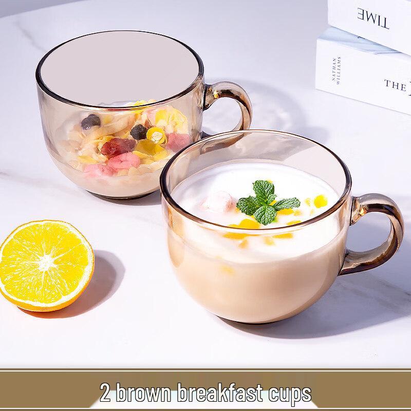 Коричневая стеклянная кружка для завтрака с овсянкой, с крышкой и ложкой