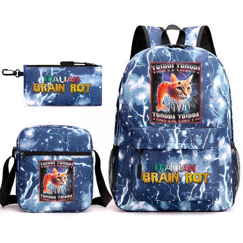 School Bag Tongtongsahur Cartoon Abstract Shanhaijing Primary School Students and Teenagers Backpack Three-piece Set L