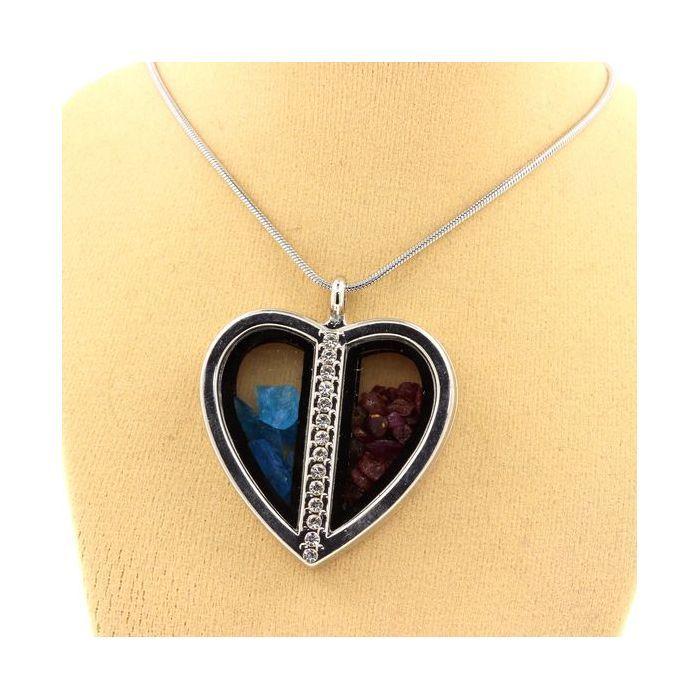 Stones and Minerals. Ruby + Raw Neon Blue Apatite Necklace. Heart Model.