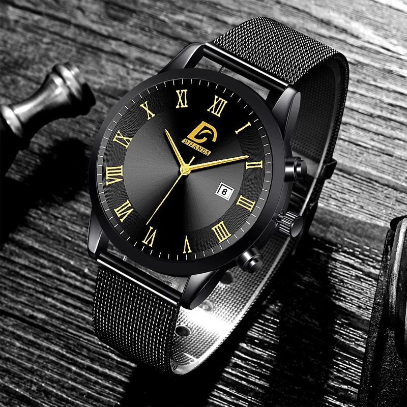 Fashion Mens Watches Luxury Stainless Steel Calendar Quartz Wrist Watch for Men Business Casual Clocks
