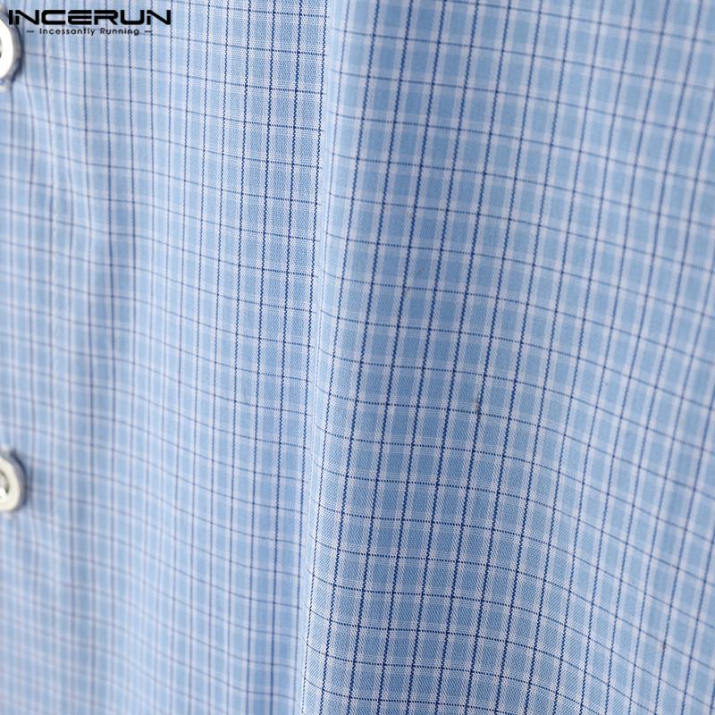 INCERUN Мужские рубашки оверсайз с лацканами, длинным рукавом, цветочным принтом и клеткой, повседневные топы