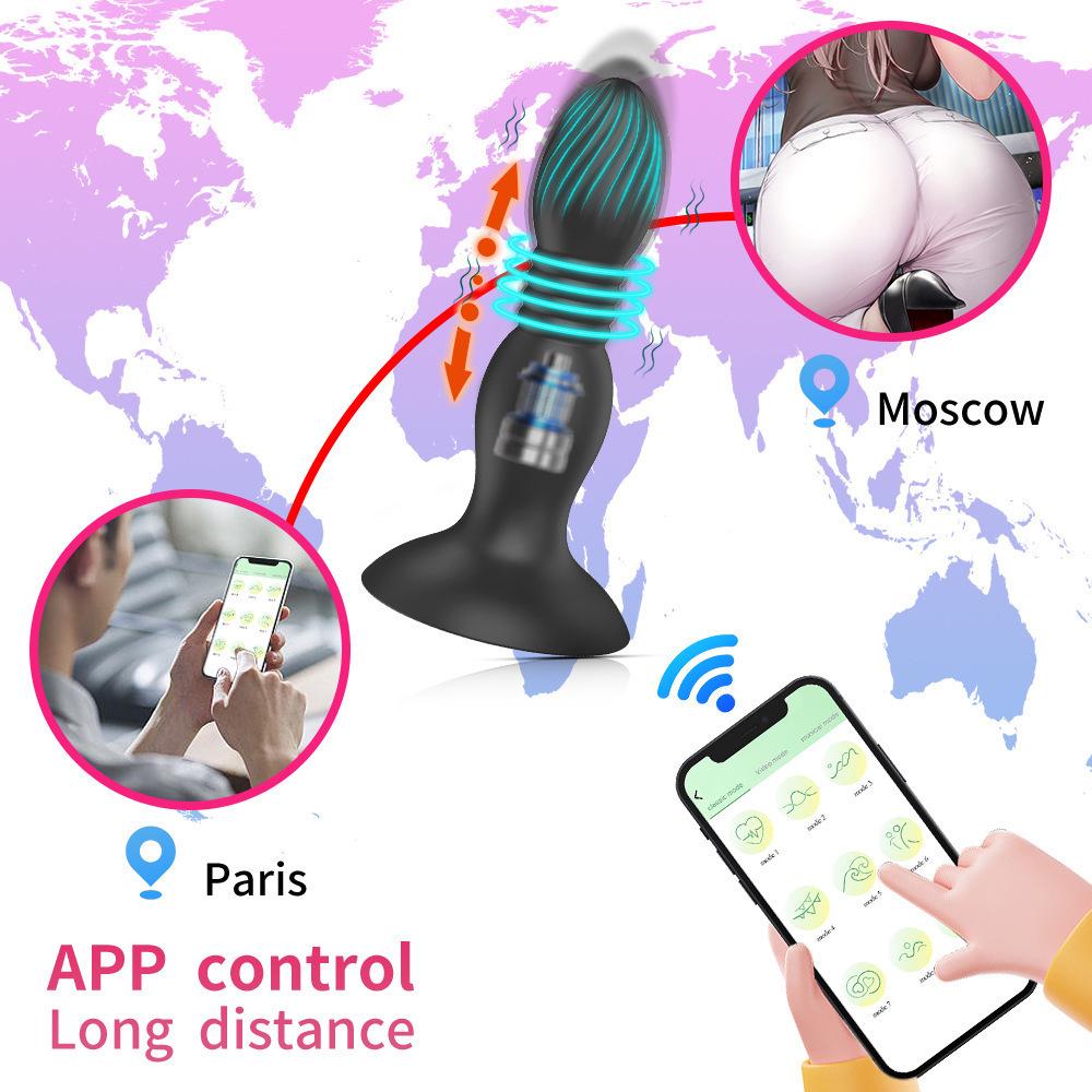 Klins Беспроводной силиконовый анальный вибратор-пробка с присоской и телескопической ручкой, управляемый через приложение.