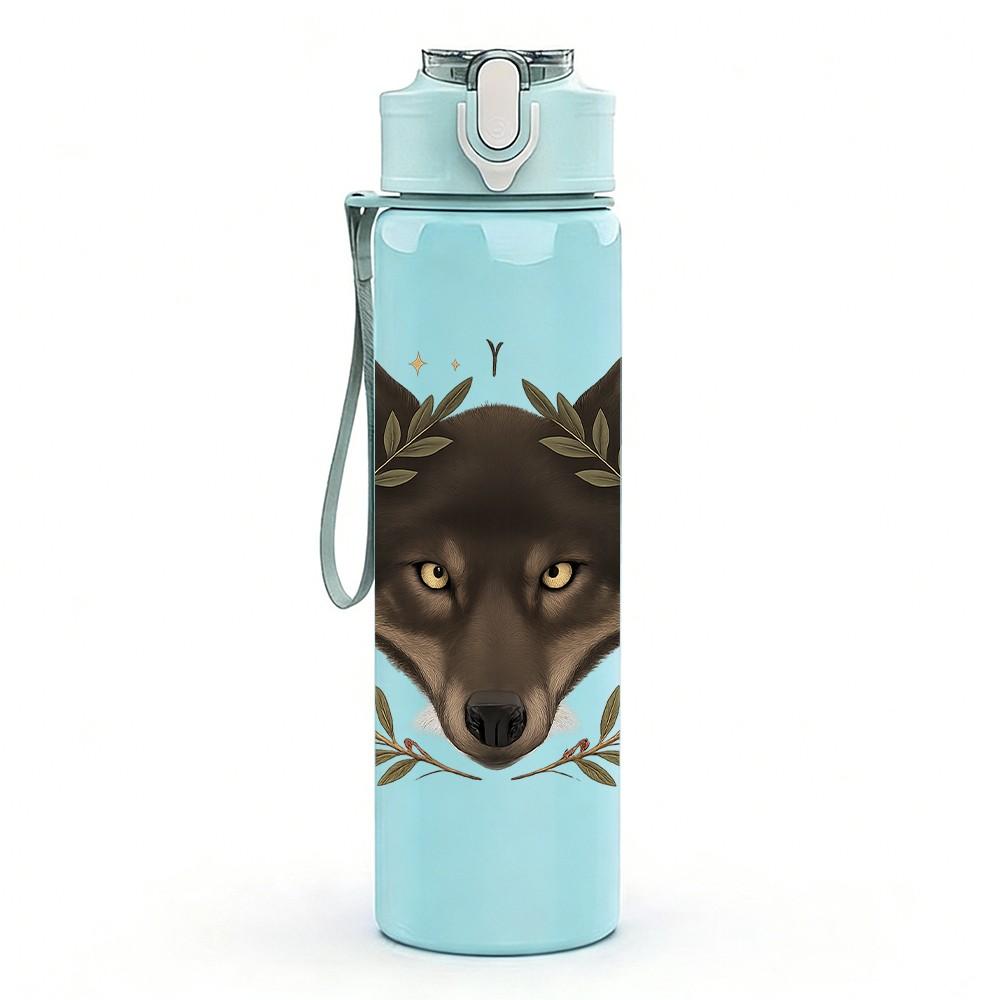 1PC Dark Wolf Head Wreath 750ml Color Plastic Sports Water Bottle Leakproof Flip Straw Lid Suitable for Sports Office Home Use
